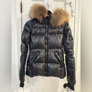 SAM. Black Puffer Jacket with Tan Fur Trim